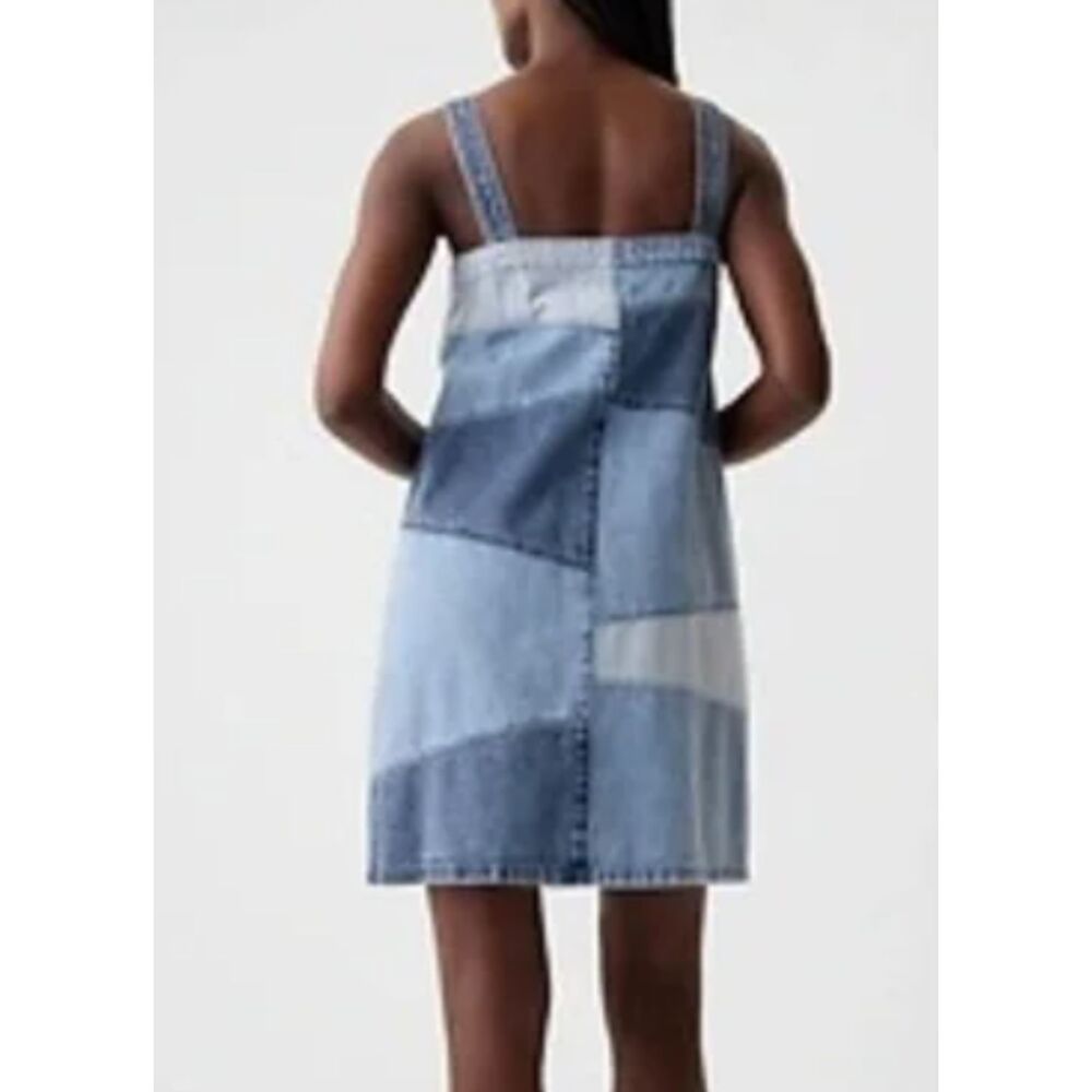~ Gap Small Boho Patchwork Denim Mini Dress Butto… - image 2